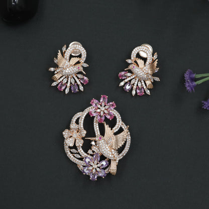 Rose Gold Pendant Set with Pigeon and Bloom Detailing