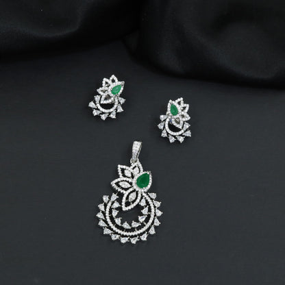 Designer pendant set showcasing a flower silhouette with cascading leaf accents
