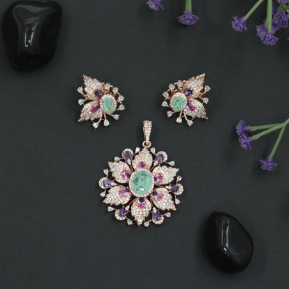 Pendant Set with Leaf Petal Floral Composition