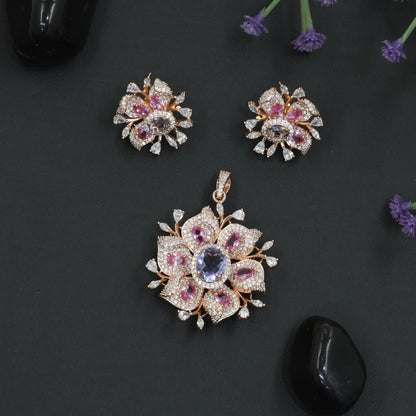 Rose Gold Floral Pendant Set with Openwork Petal Styling
