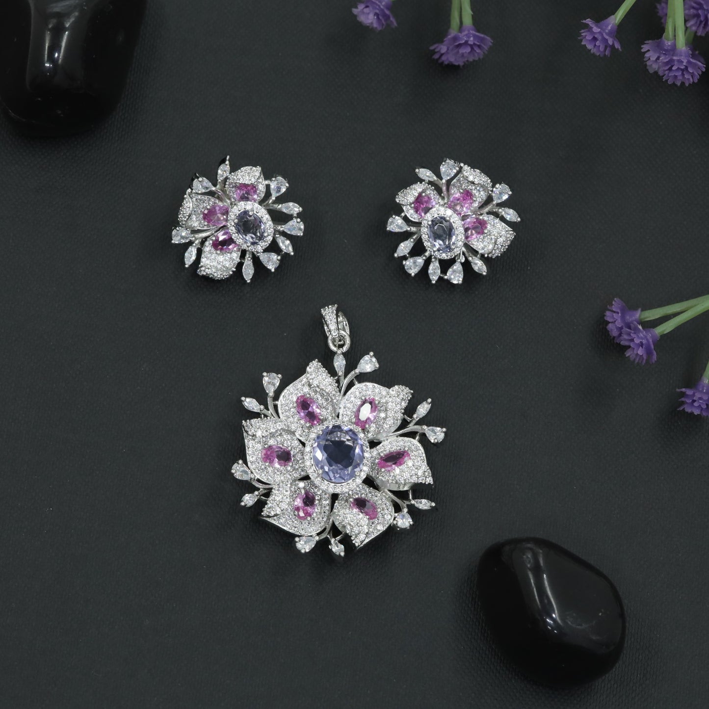 Rose Gold Floral Pendant Set with Openwork Petal Styling