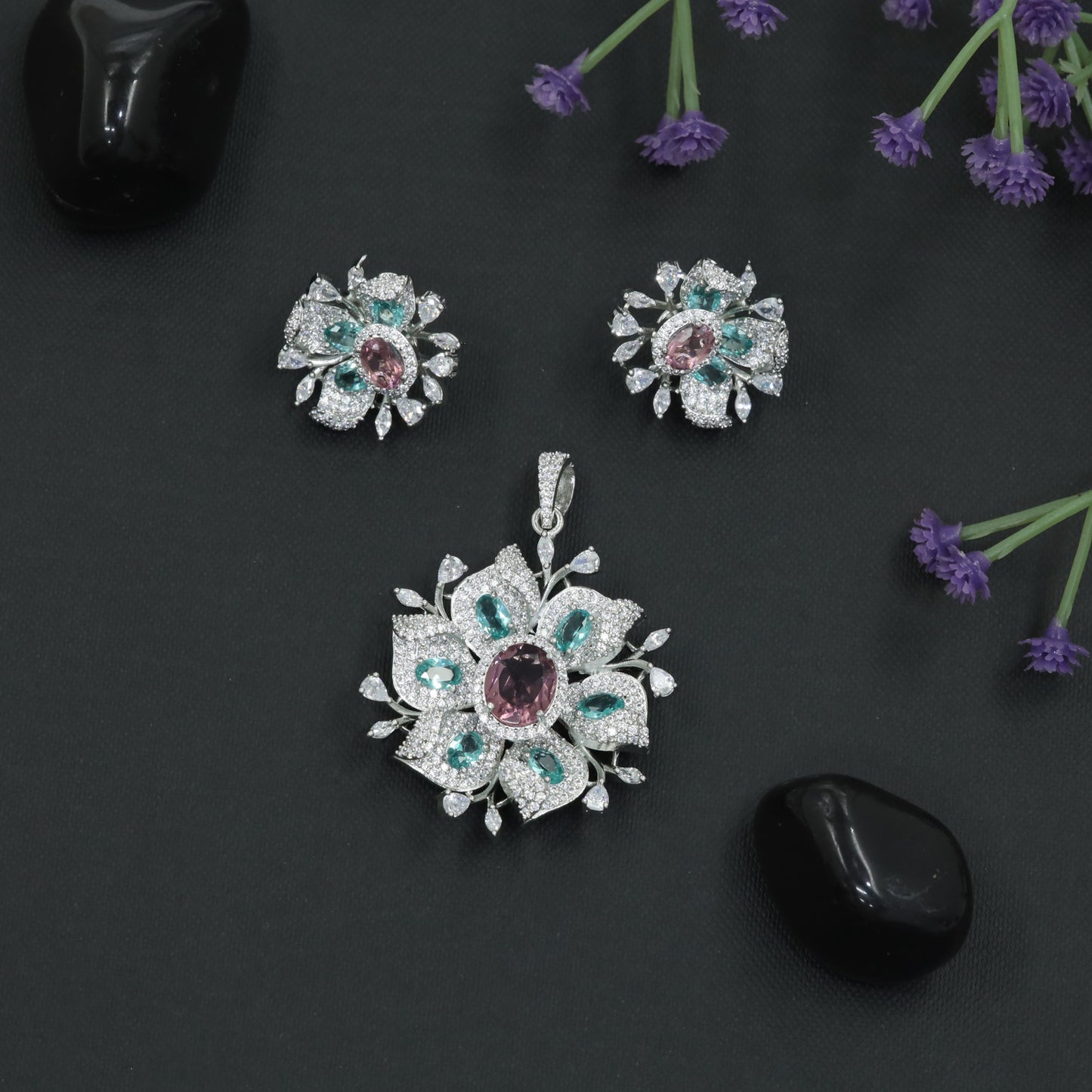 Rose Gold Floral Pendant Set with Openwork Petal Styling