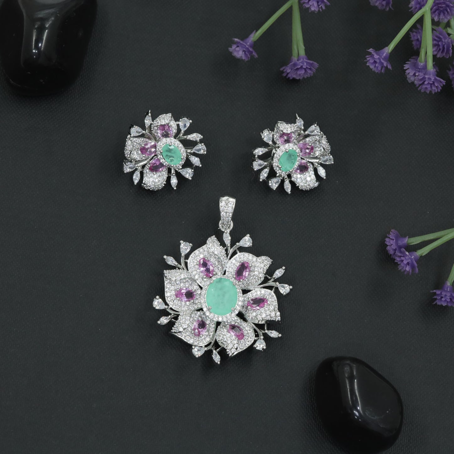 Rose Gold Floral Pendant Set with Openwork Petal Styling