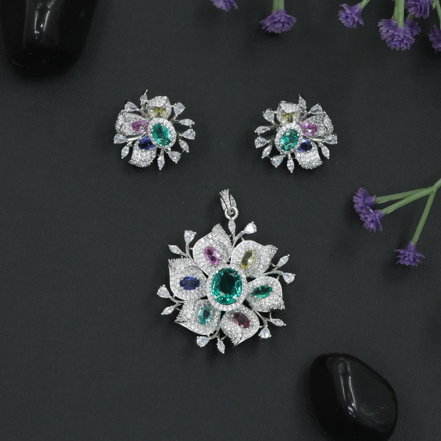 Rose Gold Floral Pendant Set with Openwork Petal Styling