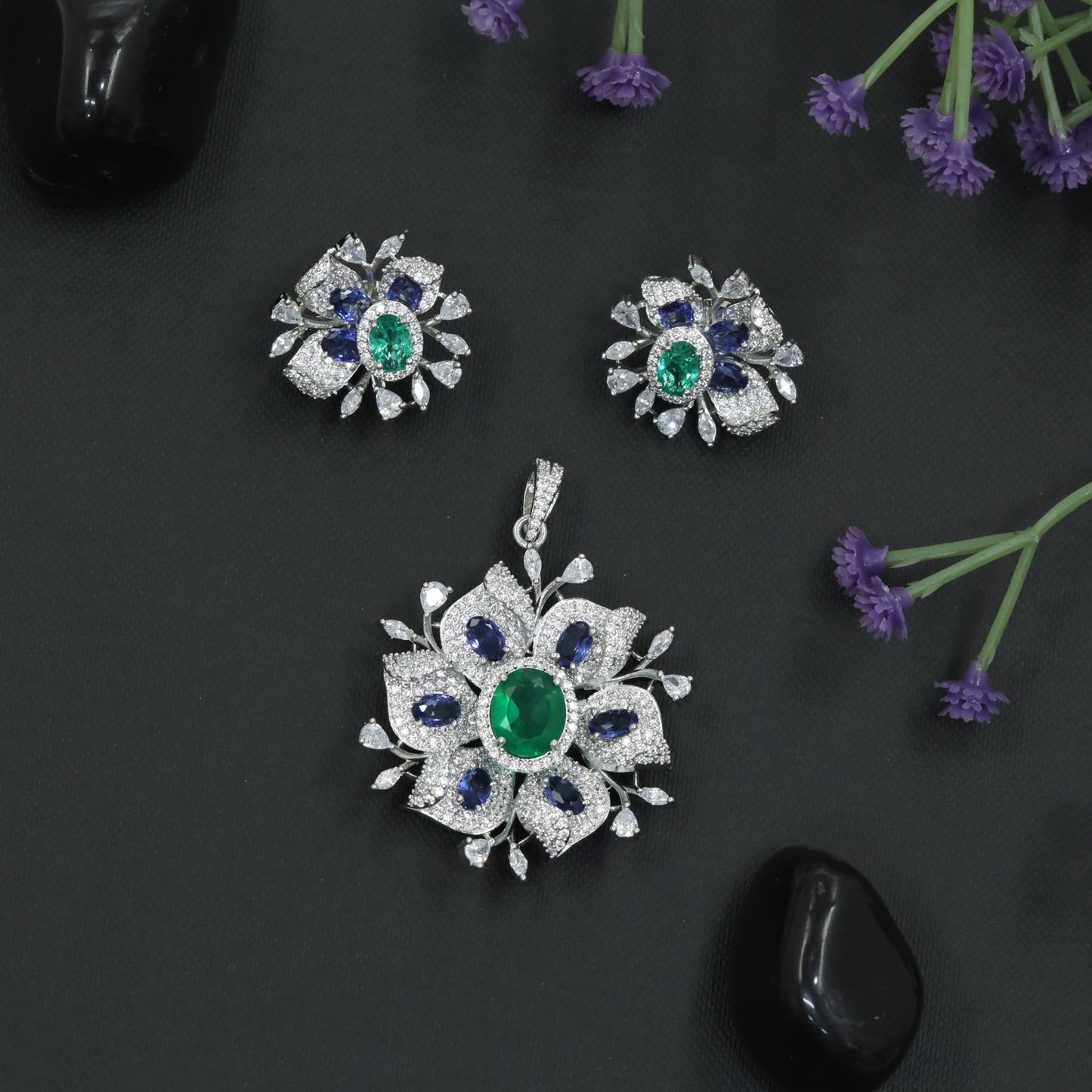 Rose Gold Floral Pendant Set with Openwork Petal Styling