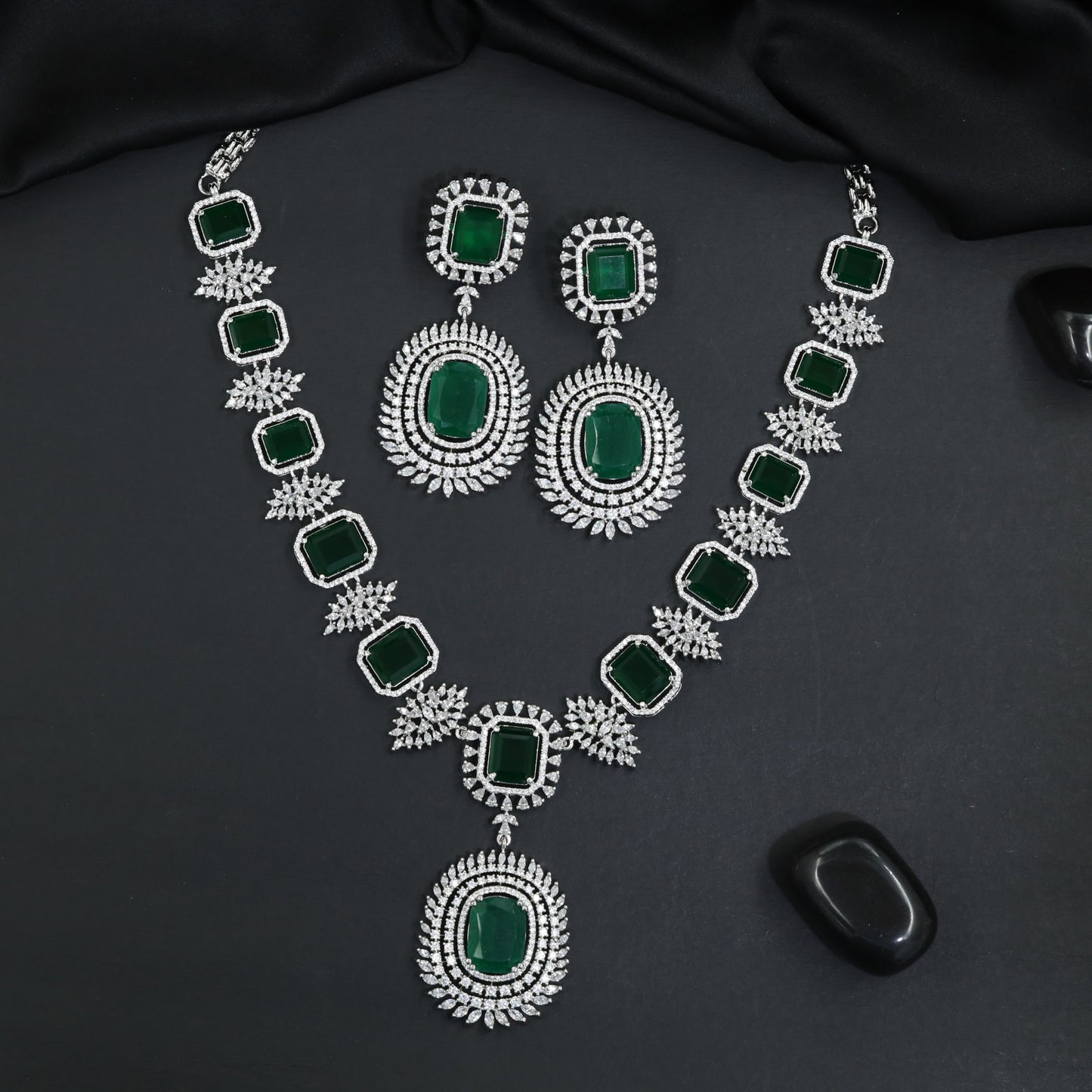 Exquisite bridal statement botanical necklace with repeating cushion-cut motifs