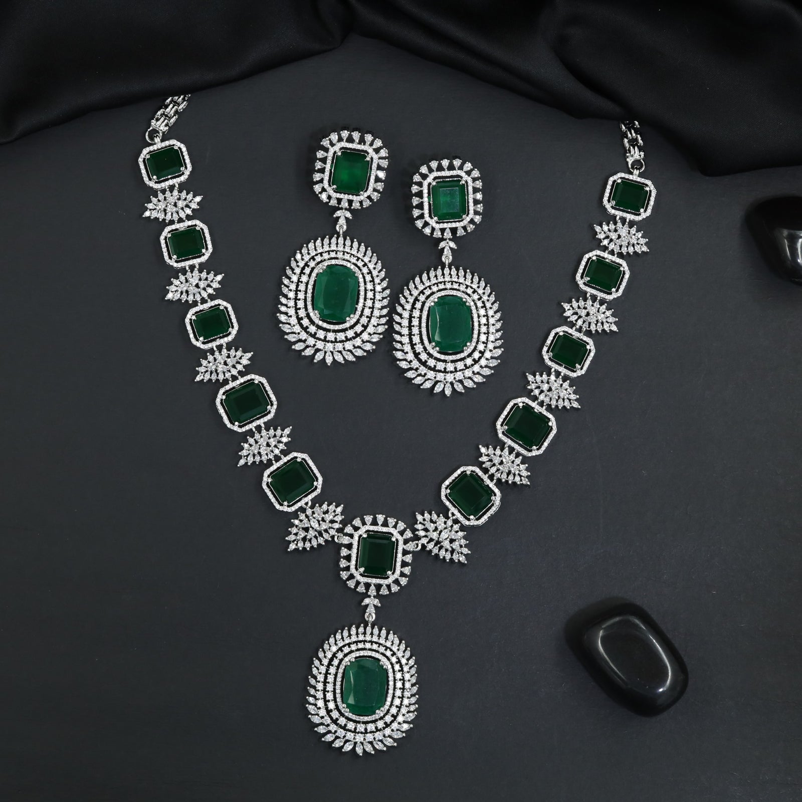 Exquisite bridal statement botanical necklace with repeating cushion-cut motifs