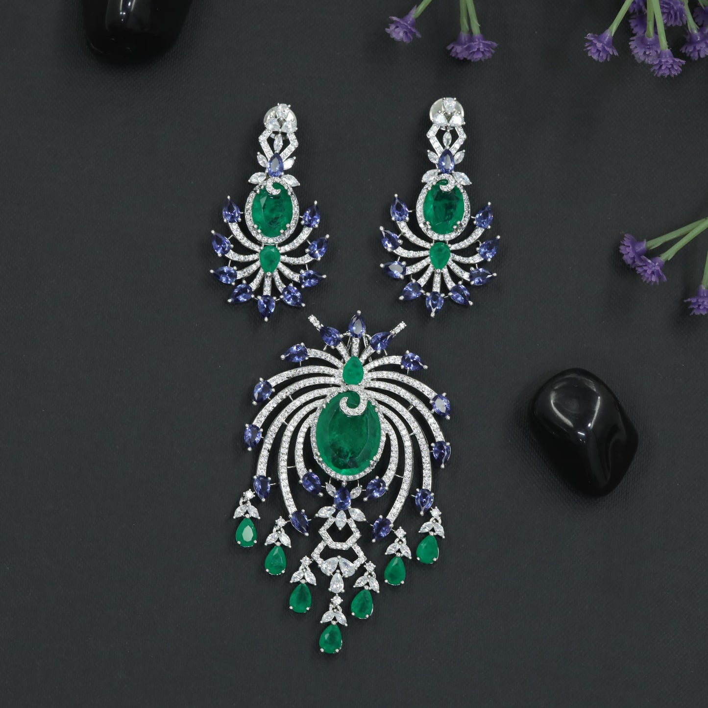 Crystal Pendant Set with Ornamental Arch Composition