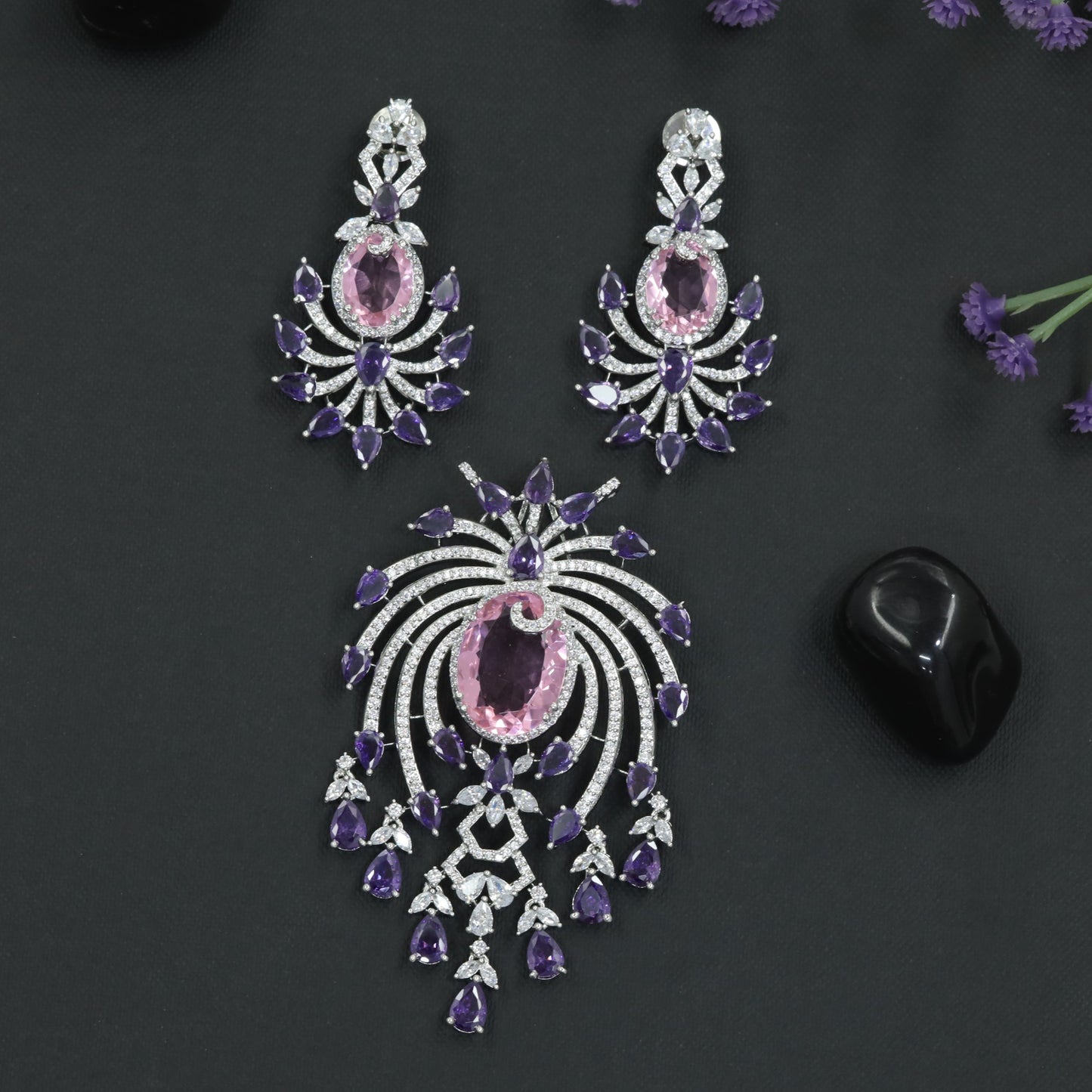 Crystal Pendant Set with Ornamental Arch Composition