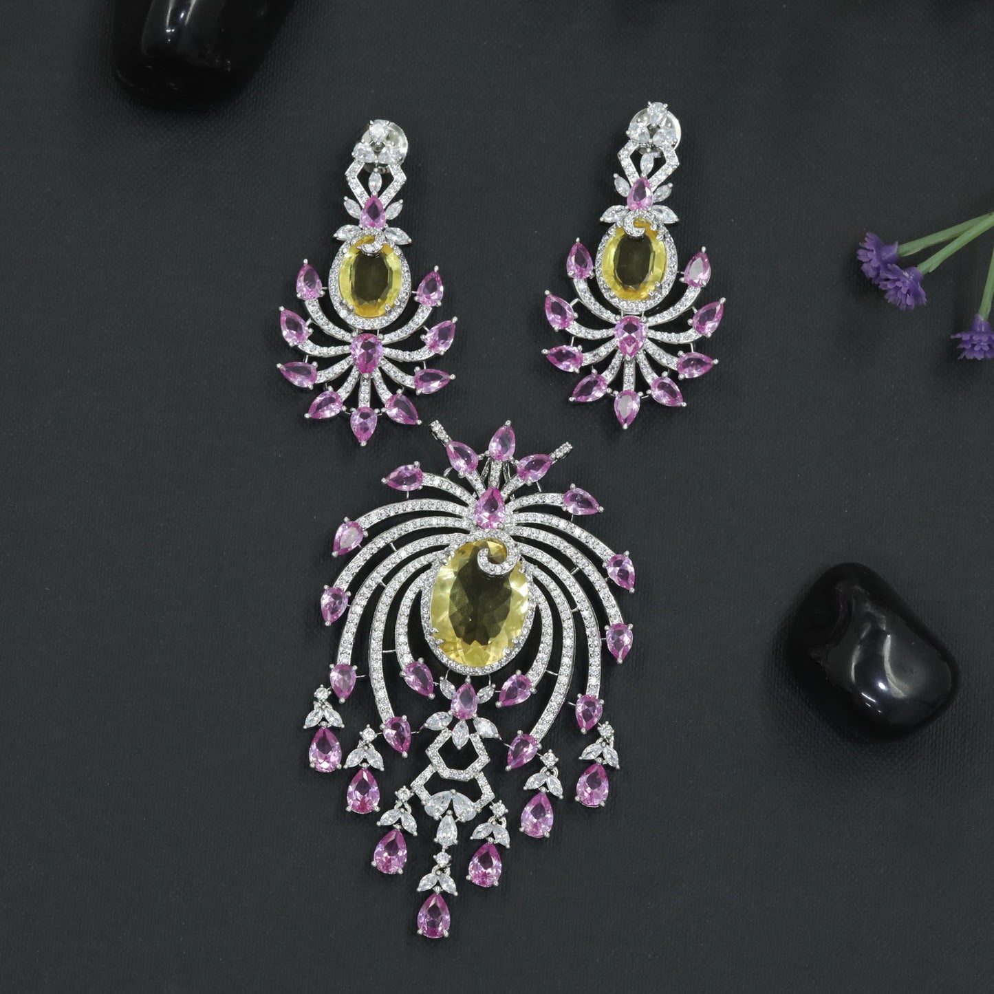 Crystal Pendant Set with Ornamental Arch Composition