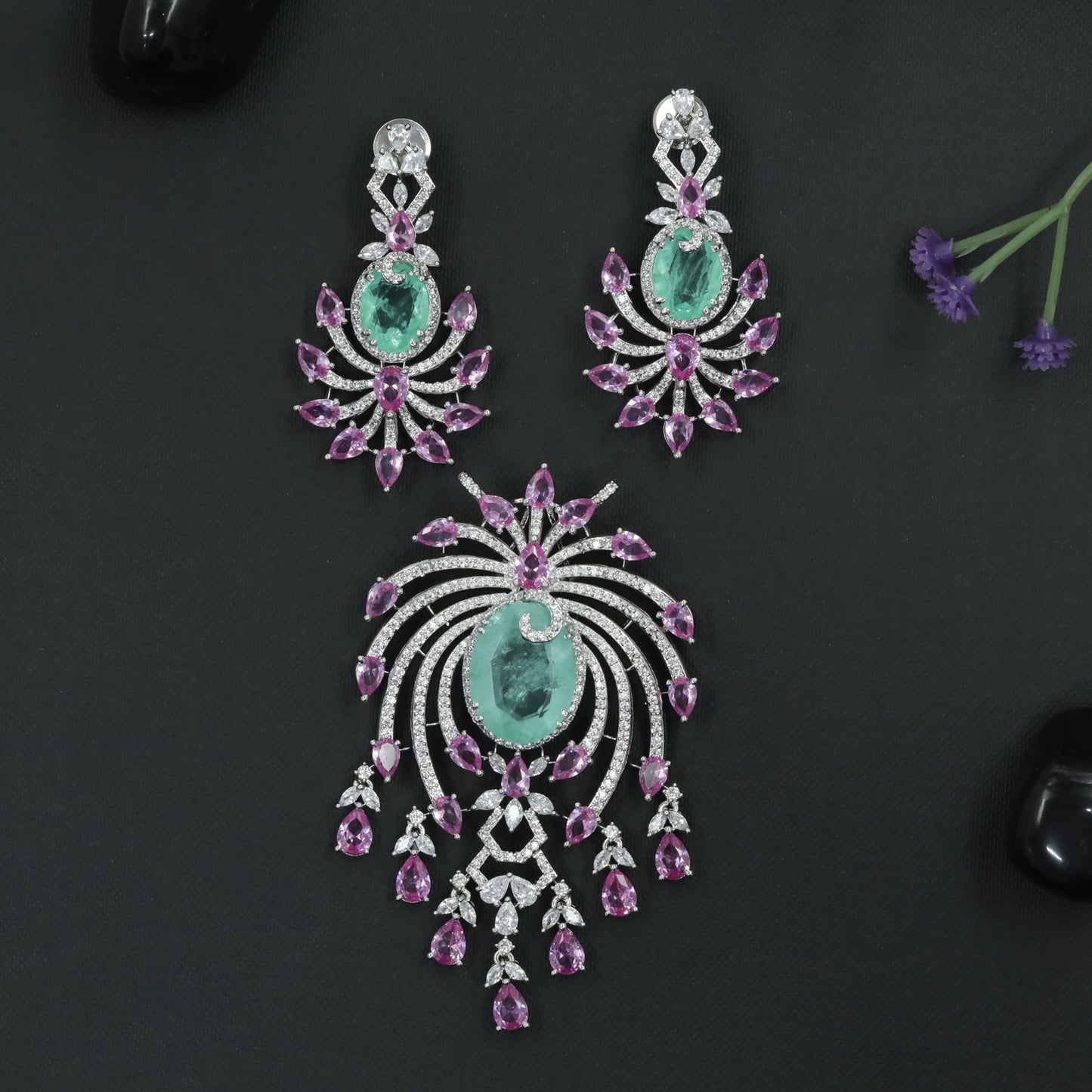 Crystal Pendant Set with Ornamental Arch Composition