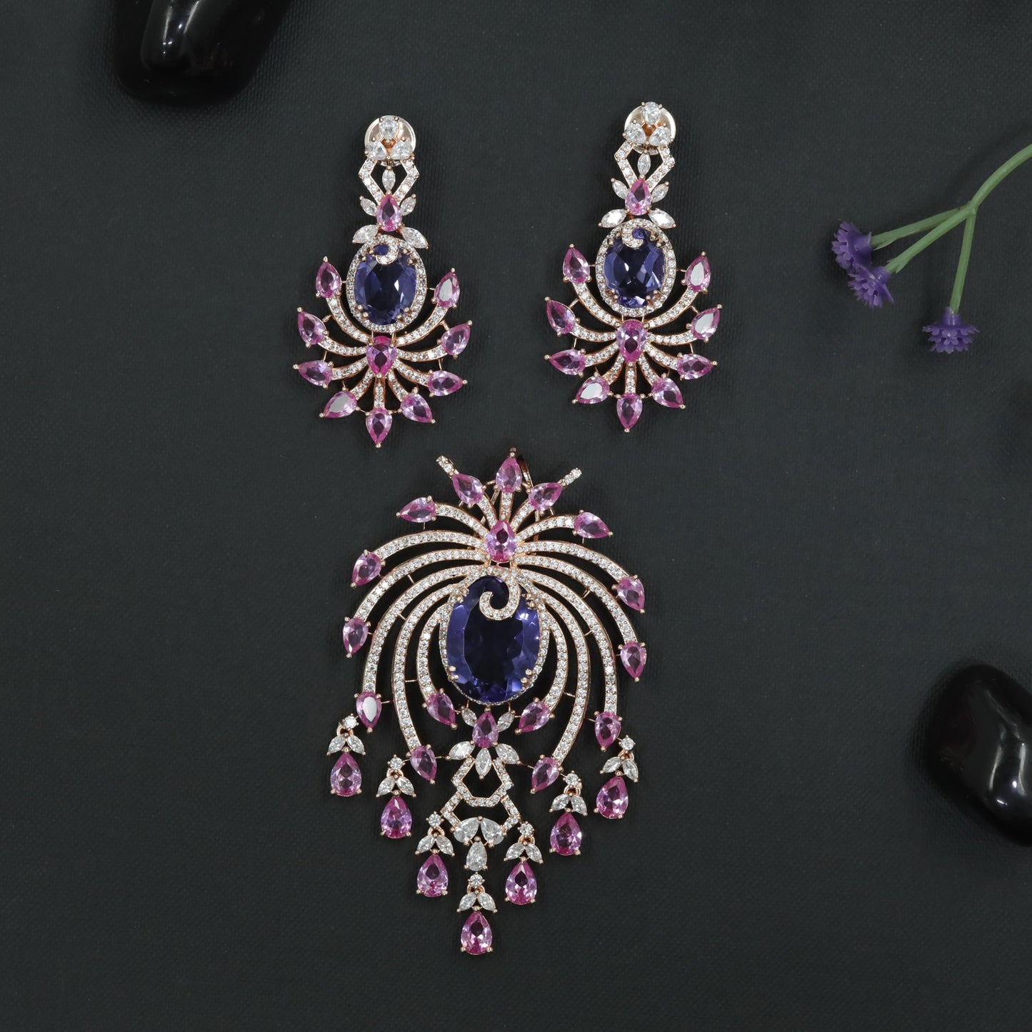 Crystal Pendant Set with Ornamental Arch Composition