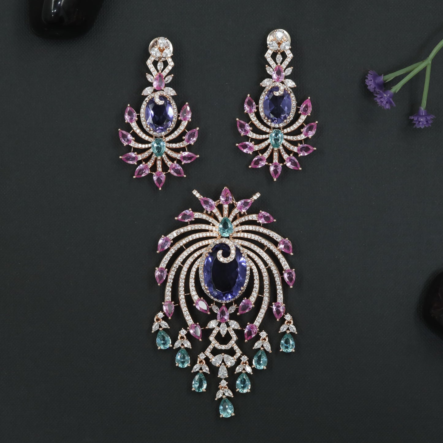 Crystal Pendant Set with Ornamental Arch Composition