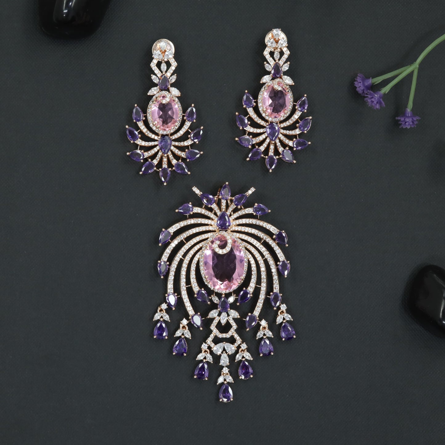 Crystal Pendant Set with Ornamental Arch Composition