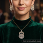 Floral halo pendant set with concentric circular detailing and matching earrings