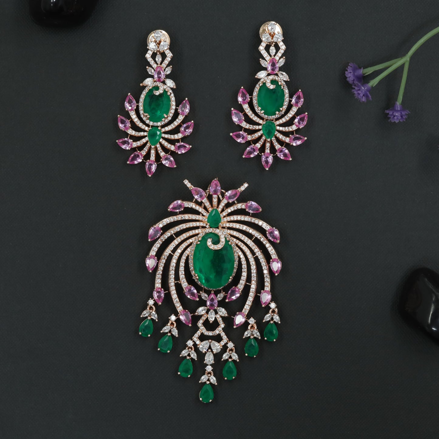 Crystal Pendant Set with Ornamental Arch Composition