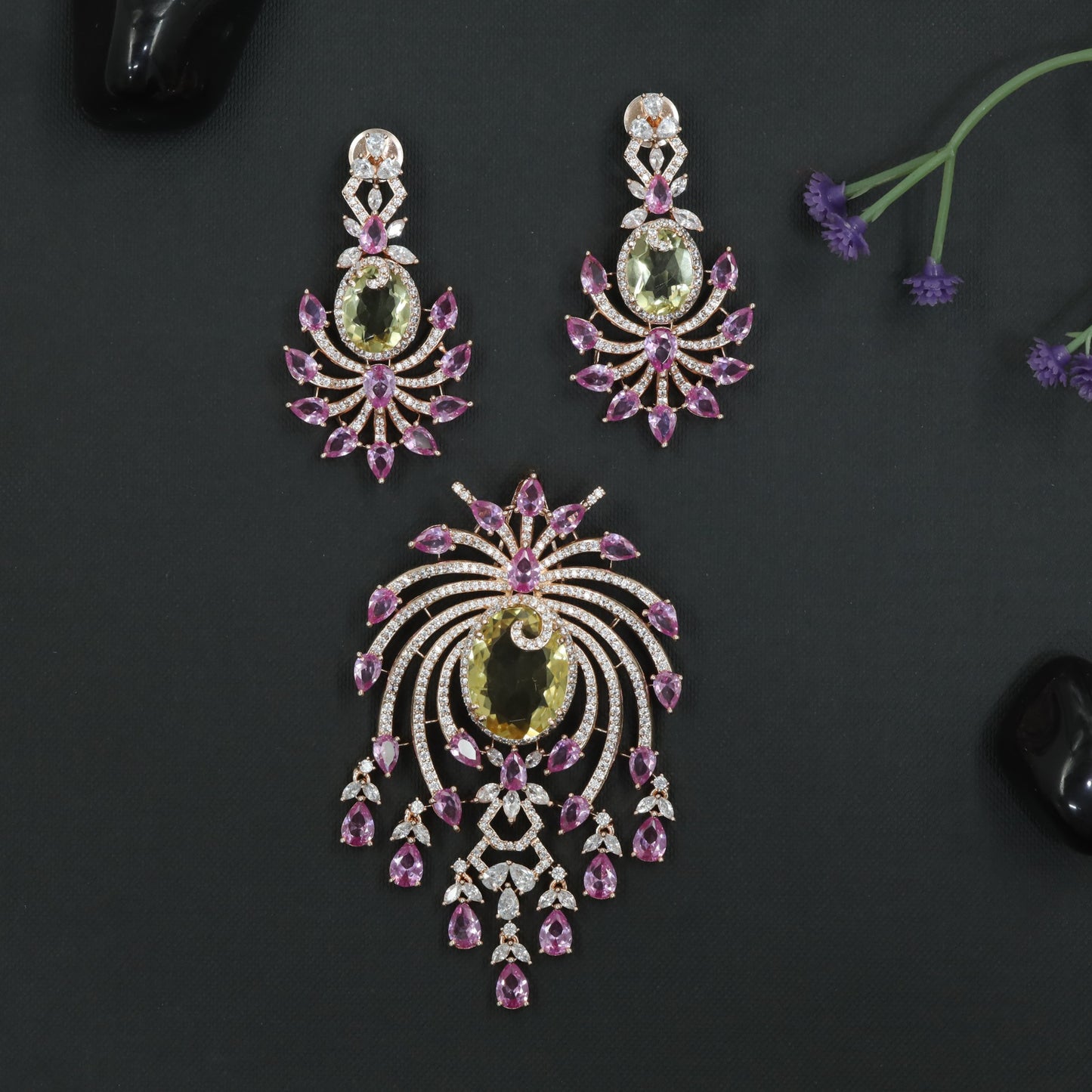 Crystal Pendant Set with Ornamental Arch Composition