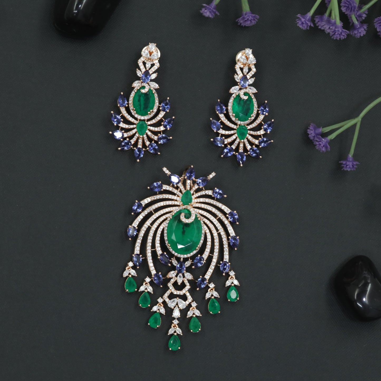 Crystal Pendant Set with Ornamental Arch Composition