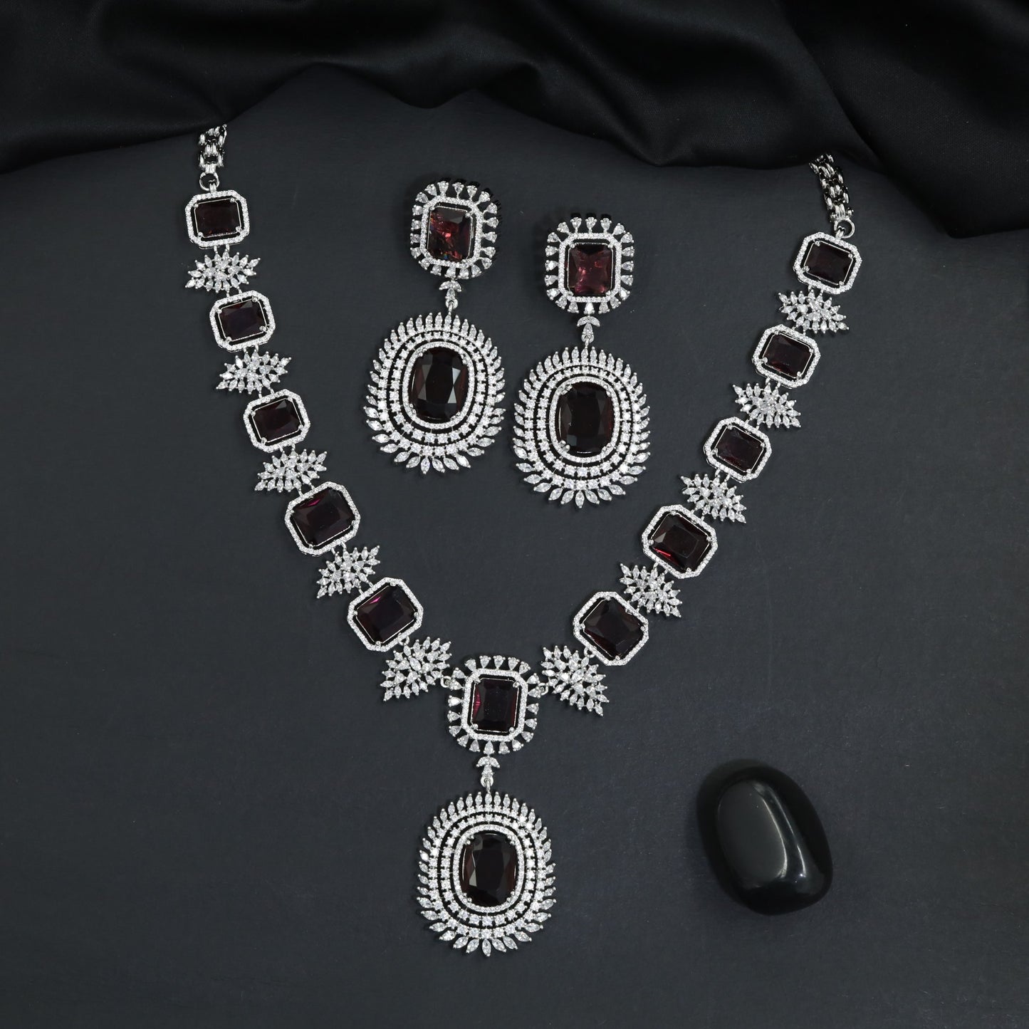 Exquisite bridal statement botanical necklace with repeating cushion-cut motifs