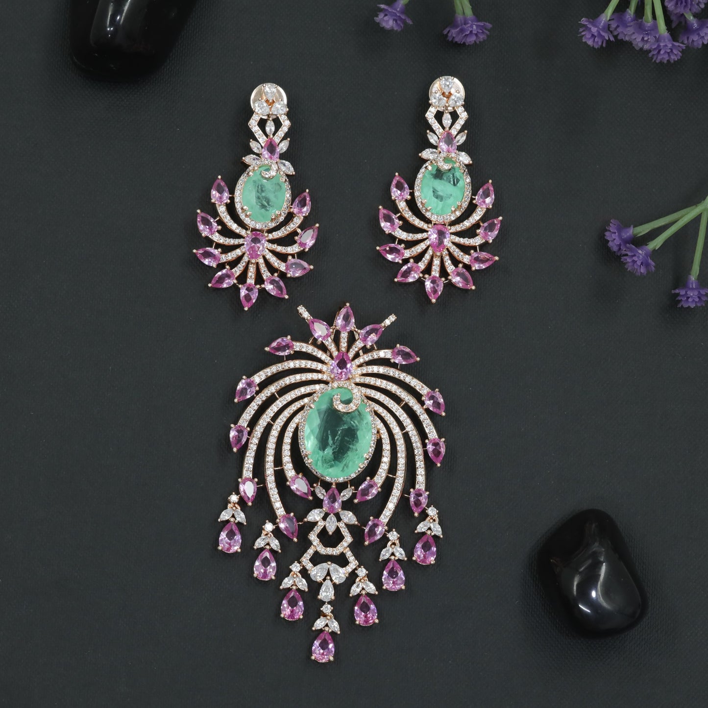Crystal Pendant Set with Ornamental Arch Composition