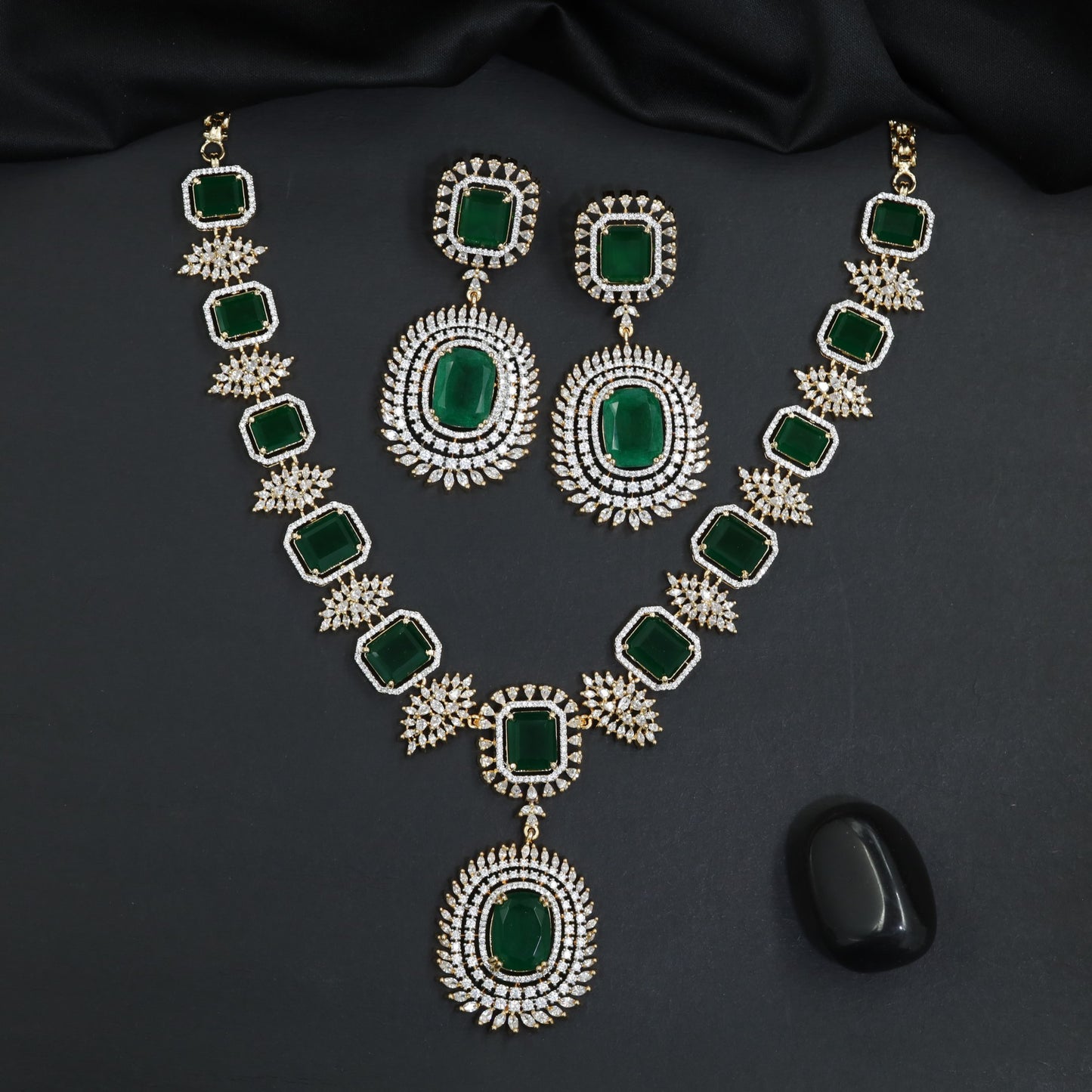 Exquisite bridal statement botanical necklace with repeating cushion-cut motifs