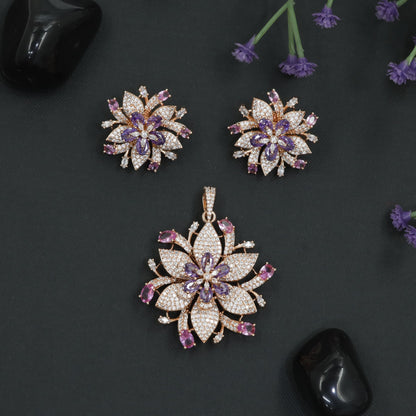 Crystal Blossom Pendant Set with Radiating Petal Arrangement