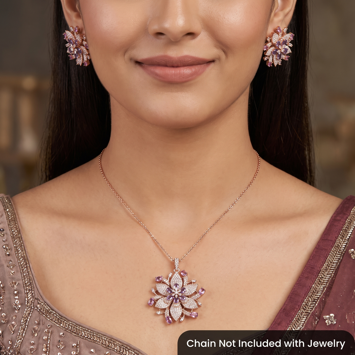 Crystal Blossom Pendant Set with Radiating Petal Arrangement