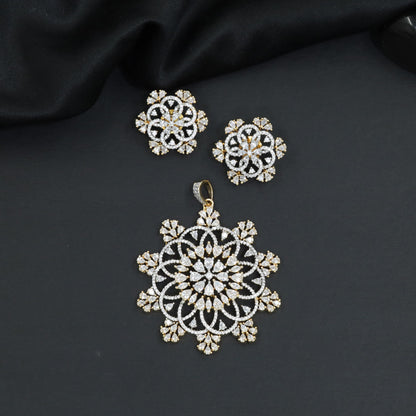 Mandala-inspired pendant set with intricate openwork pattern and floral accents