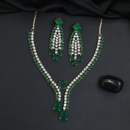 Modern sleek teardrop accent bridal Gj necklace featuring tiered stone settings