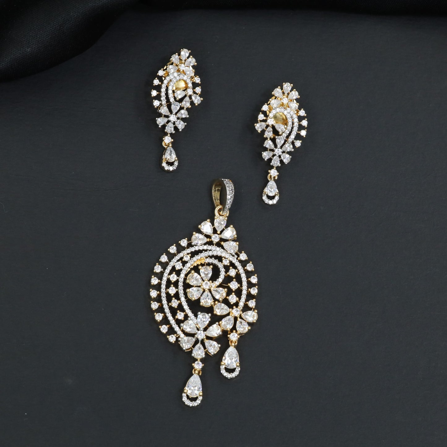 Spiral Teardrop Pendant Set with Pearl Drop Accents