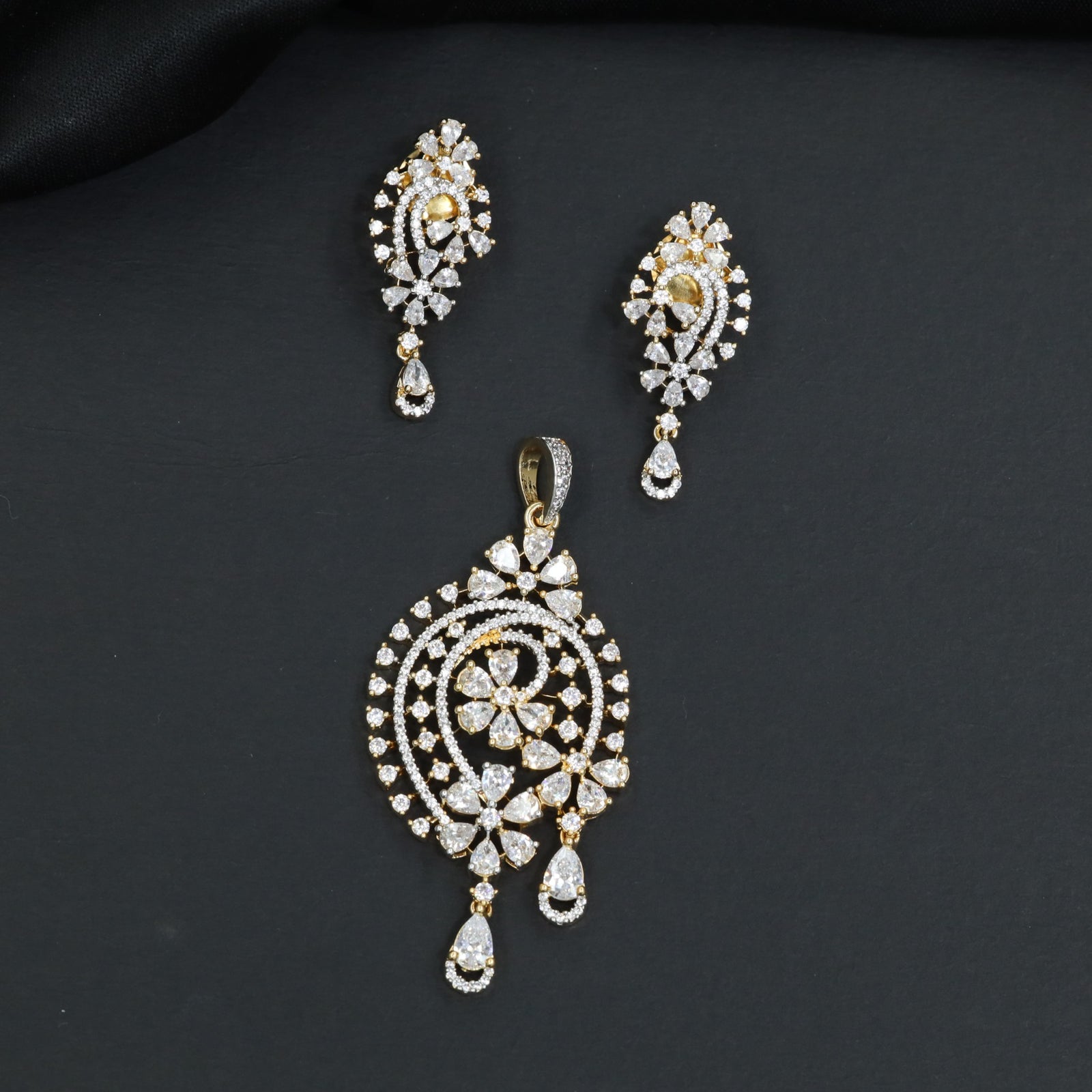 Spiral Teardrop Pendant Set with Pearl Drop Accents