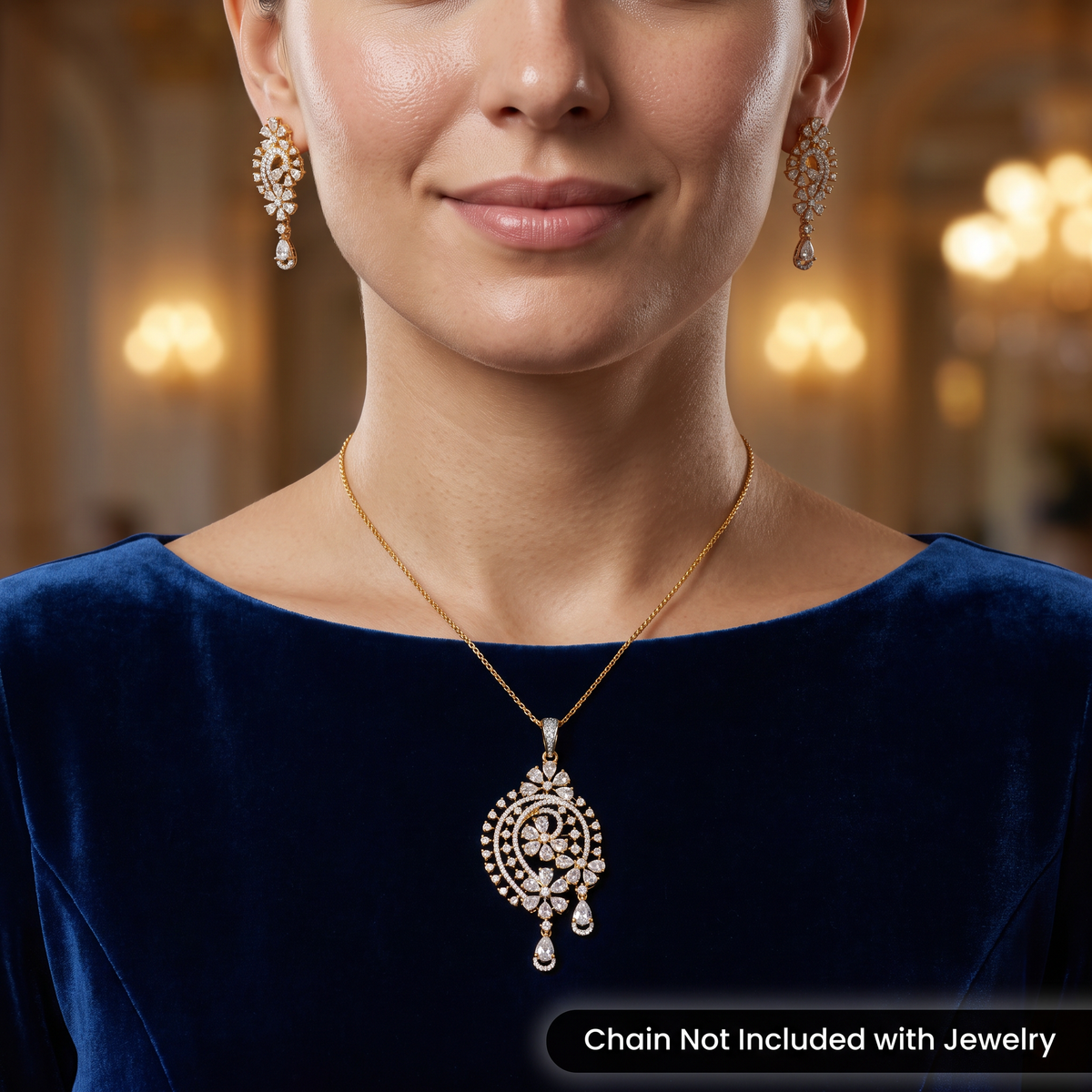 Spiral Teardrop Pendant Set with Pearl Drop Accents