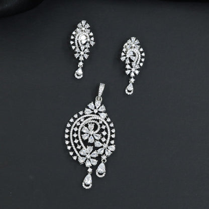 Spiral Teardrop Pendant Set with Pearl Drop Accents