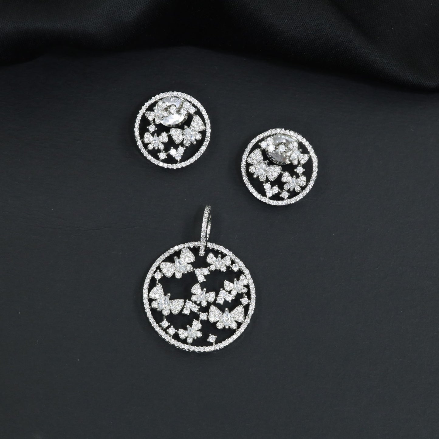 Artistic Butterfly Pendant Set with Framed Garden Pattern