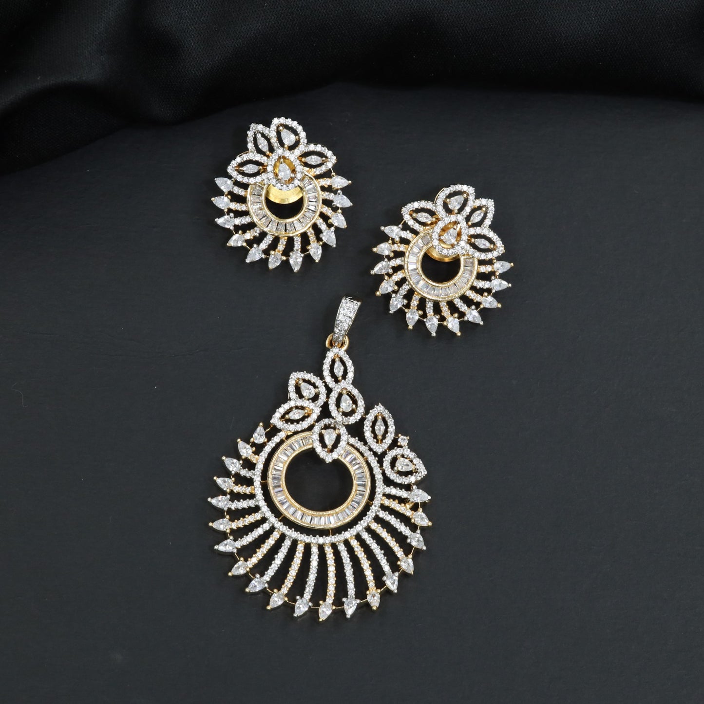 Sunburst Floral Pendant Set with Open Circle Design