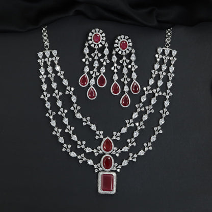 Traditional detailed multi-layer Gj necklace set with matching long hanging earrings