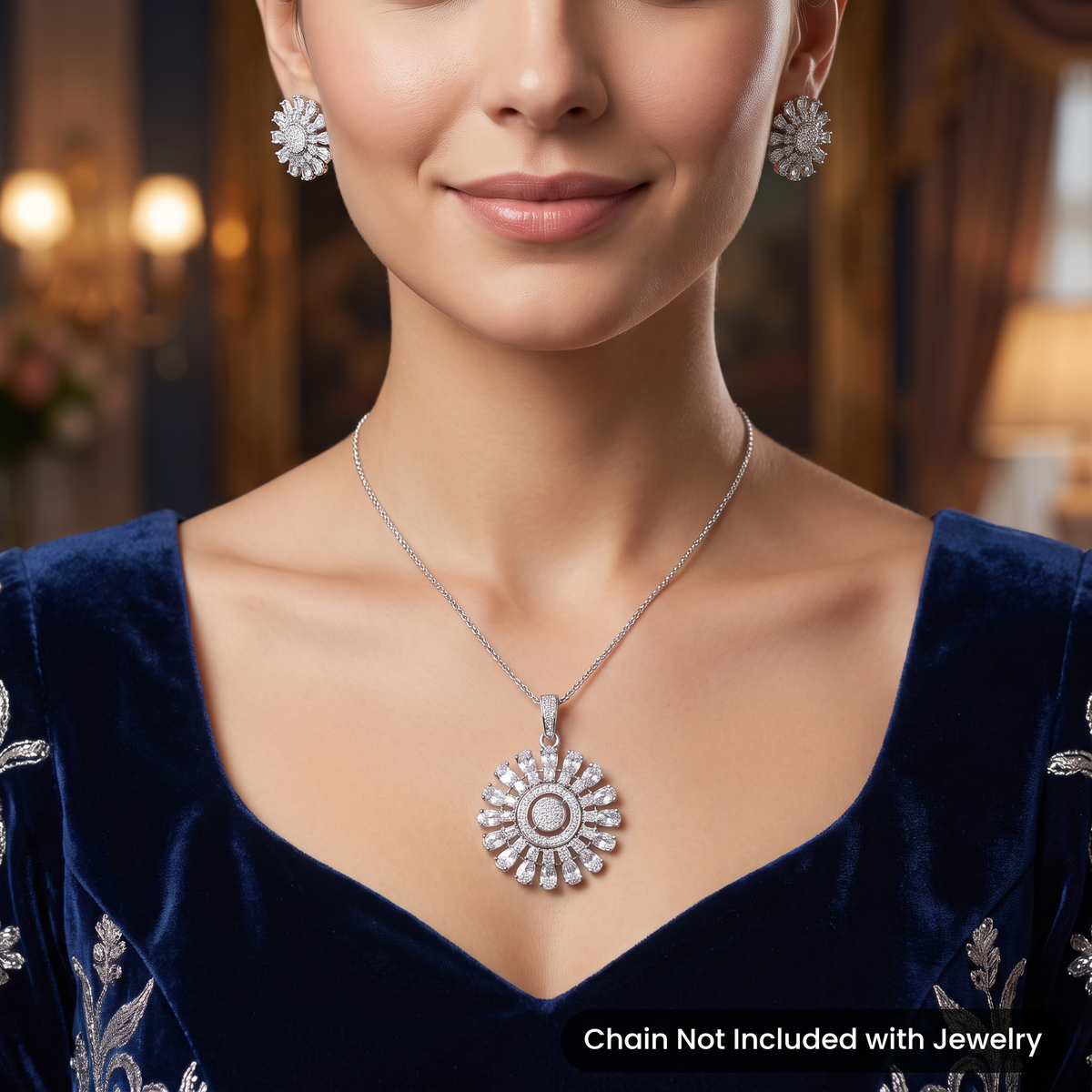 Classic pendant set with floral motif composition