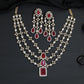 Traditional detailed multi-layer Gj necklace set with matching long hanging earrings