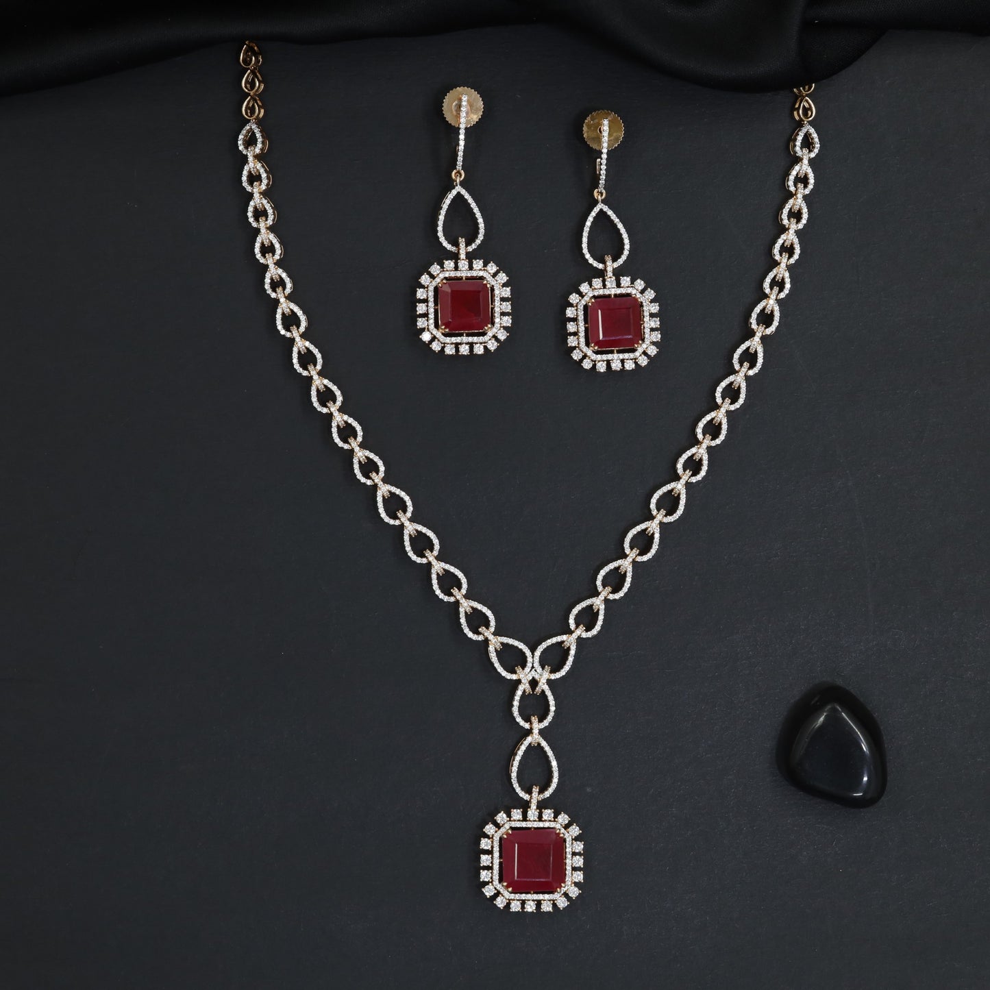 Heritage minimalist single strand bridal Gj necklace featuring a square drop pendant