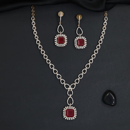 Heritage minimalist single strand bridal Gj necklace featuring a square drop pendant