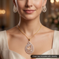 Radiant white stone tiered loop pendant set with matching small vine studs