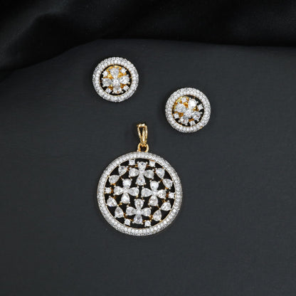 Beautiful white stone outer frame pendant set with delicate mesh cross design