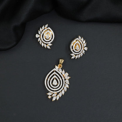 Graceful marquise stone leaf accented pendant set with stone paved top bail