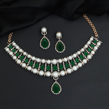 Classic royal pearl strand choker with a suspended teardrop halo pendant