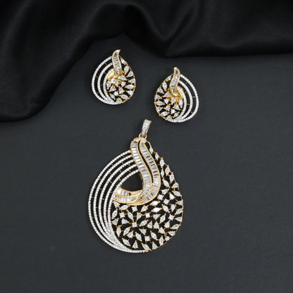Radiant white stone layered ambi pendant set with matching small studs