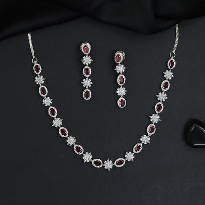 Radiant textured cluster rhodium necklace with dramatic long drop studs