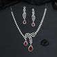 Classic asymmetrical vine motif rhodium necklace with dual teardrop pendants