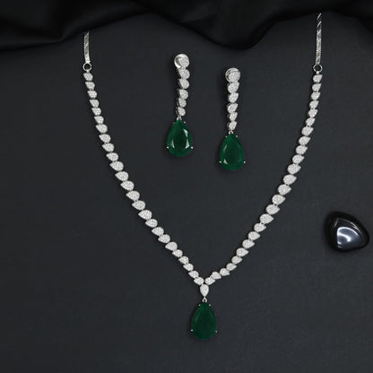 Classic delicate teardrop pendant rhodium necklace with a slim geometric chain
