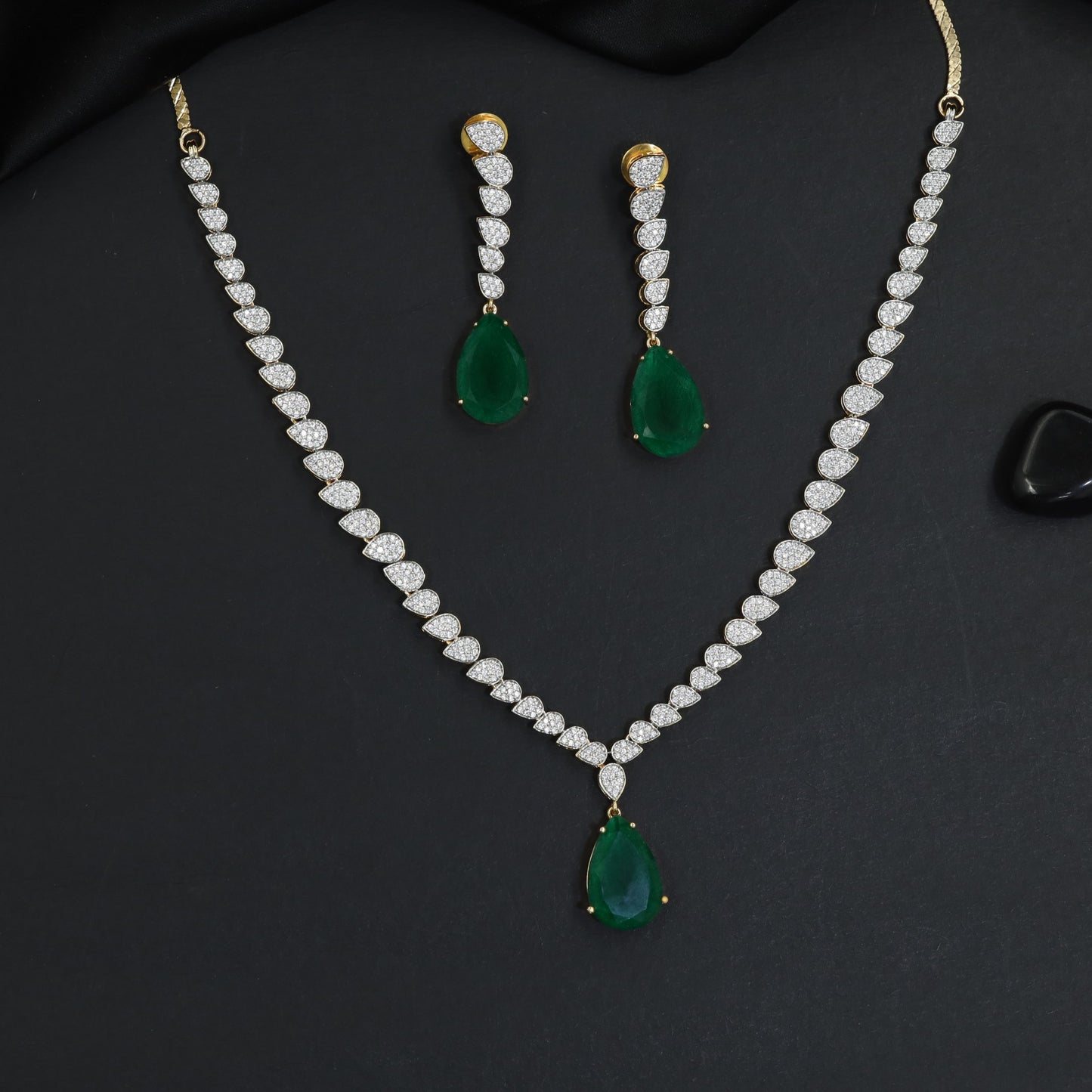Classic delicate teardrop pendant rhodium necklace with a slim geometric chain