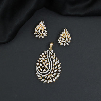 Graceful marquise stone paisley motif pendant set with stone accented top bail